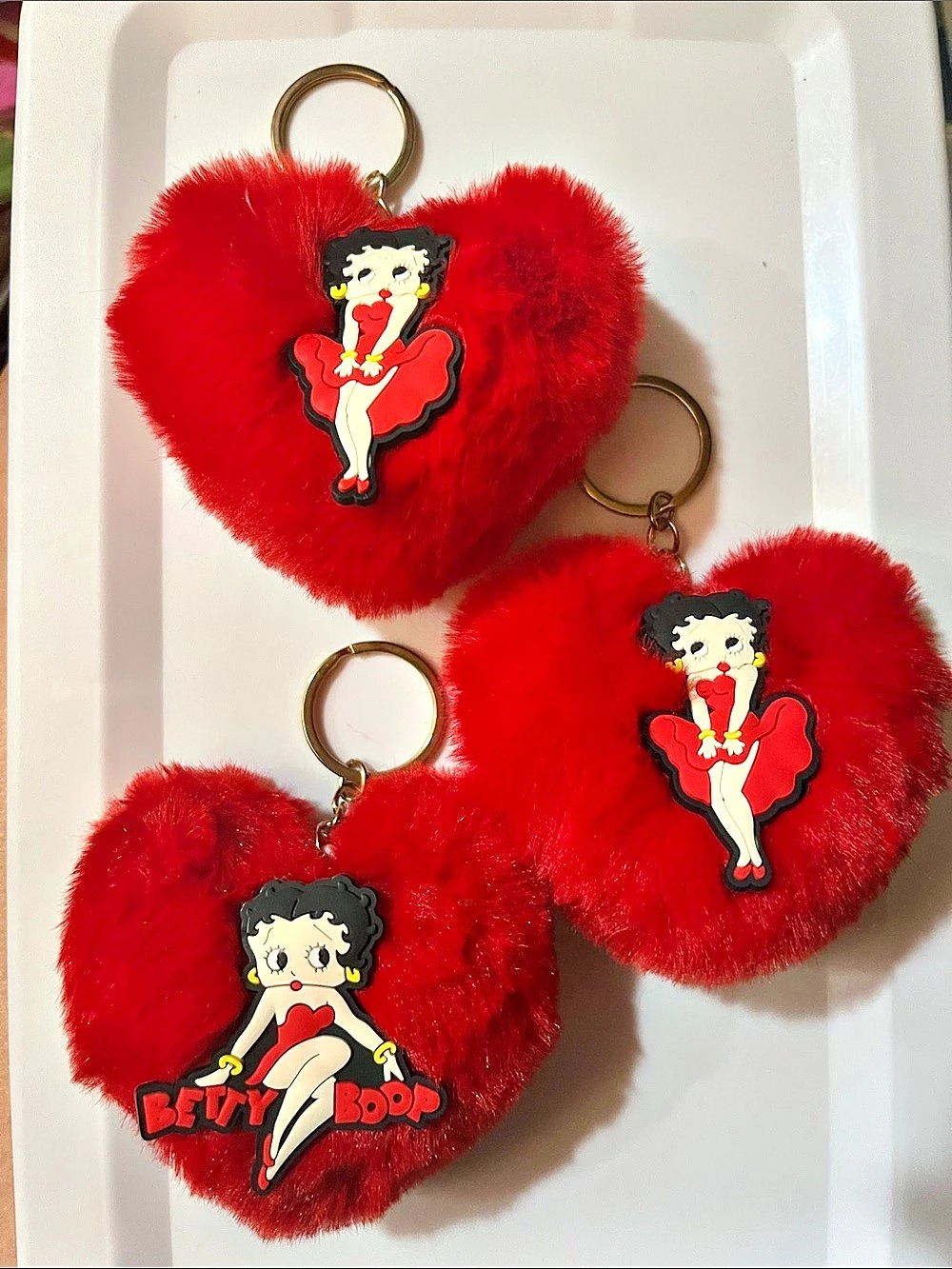 Betty Boop Red & Black Heart Keychain Set